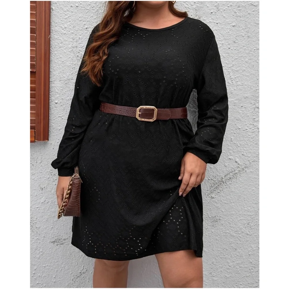 Boho Black Eyelet Tie Back Dress - Picture 1 of 5